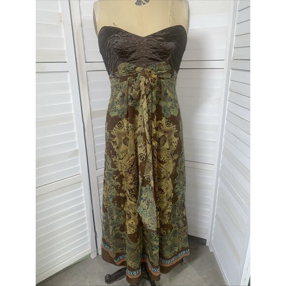 Nicole Miller Strapless Silk Dress Brown Print Chiffon Lined Size 8 - Picture 1 of 11